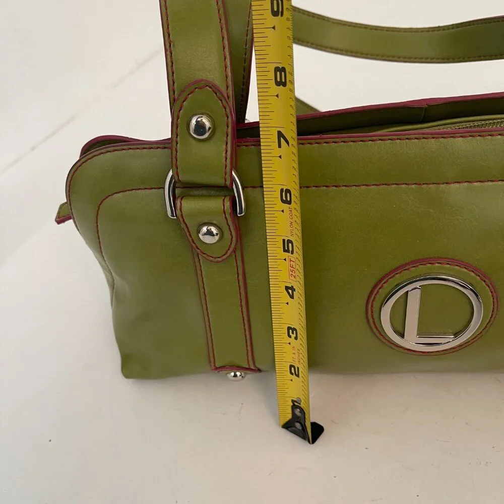 Nine West Green Pink Vegan‎ Leather Satchel Handbag Purse Retro Twee Colorful